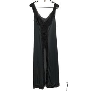 Vintage VASSARETTE- Black Full Length Nightgown with Front Slit, USA, Size 36